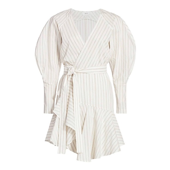 A.L.C Enzo Wrap Shirt White Striped Dress - Picture 1 of 12